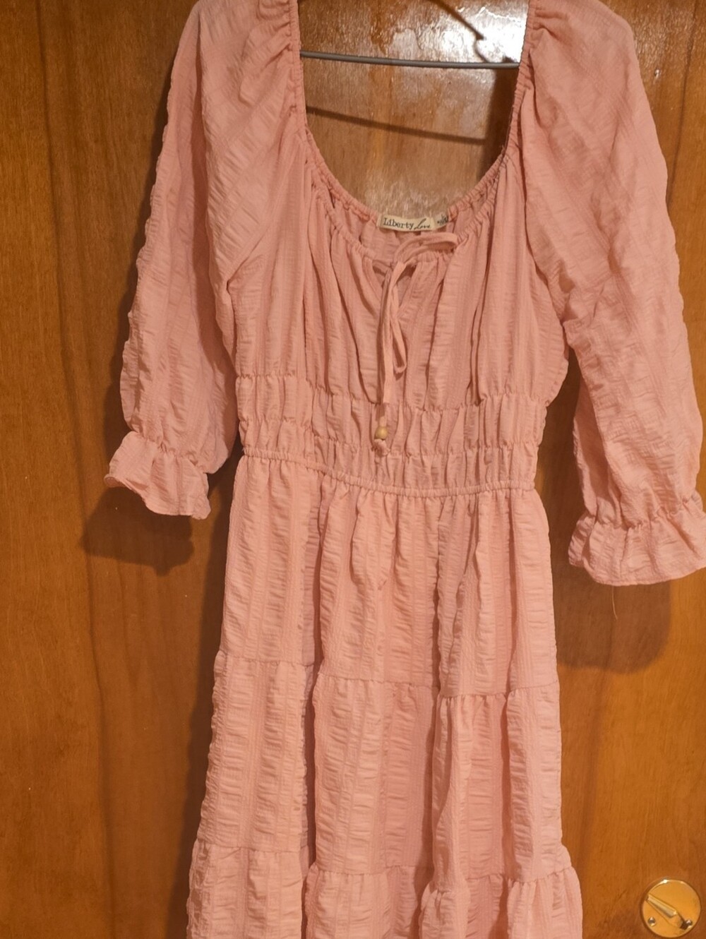Liberty Love Blush Pink Puff-Sleeve Tiered Midi Dress